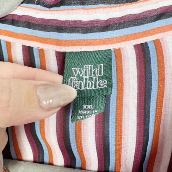 WILD FABLE | Vertical Stripe Semi Sheer Long Sleeve Button Top Women’s Size XXL - Picture 7 of 11